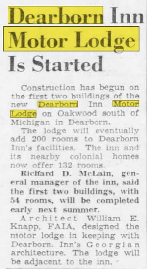 Dearborn Motor Lodge - Nov 1959 Article